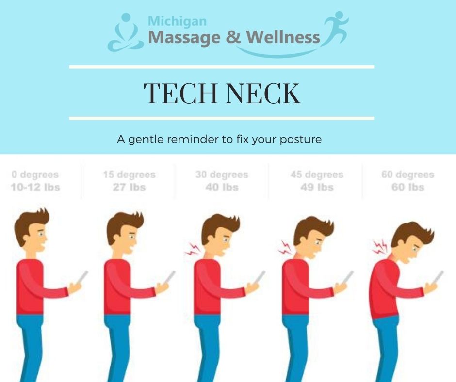 tech neck, forward head posture, troy michigan massage therapy